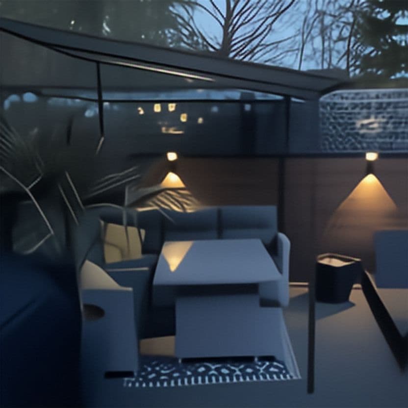 Terrasse lounge avec murets éclairés